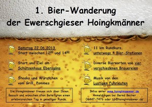 Flyer zur 1. Bier-Wanderung der Ewerschgieser Hoingkmänner 